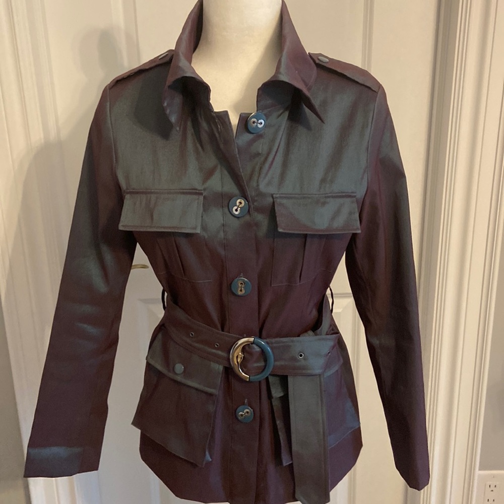 Samuel Dong iridescent blue Satin Belted Blazer